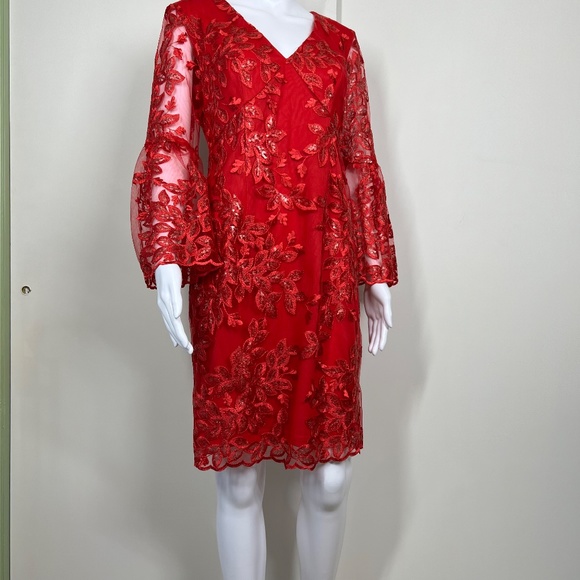 Emma Street Red Embroidered, Sequined, Bell sleeved, V-neck Midi dress, S, NWOT - Picture 11 of 16